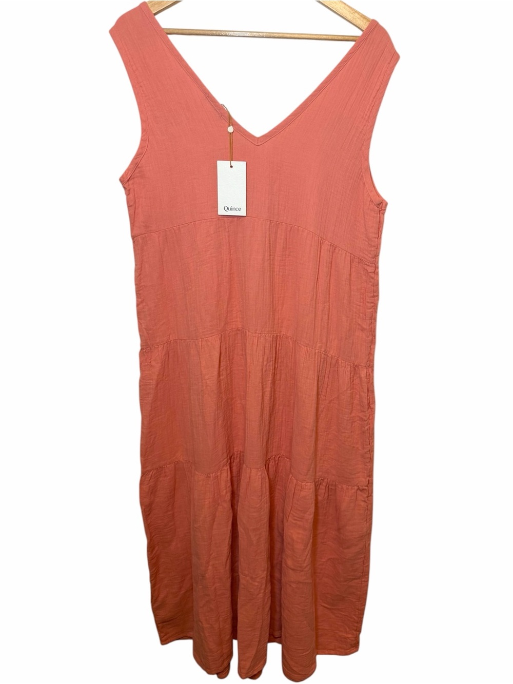NWT Quince 100% Organic Cotton Gauze Tiered Maxi Dress in Coral Blush Size L - Picture 5 of 10
